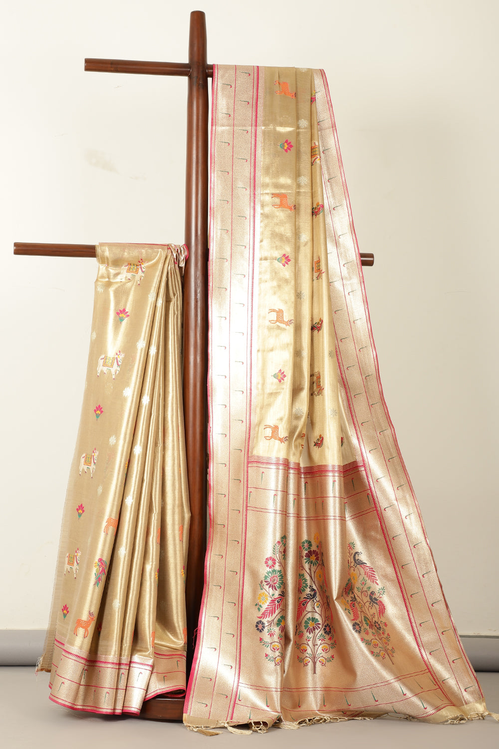 Gold  Tissue Silk  Pathani Work Saree