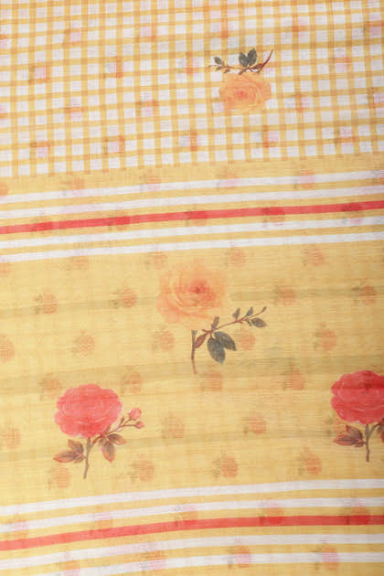 Yellow Cotton Printed Saree