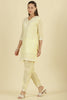 Pale Yellow Cotton Hacoba Style Neck-Embroidered Kurta Set