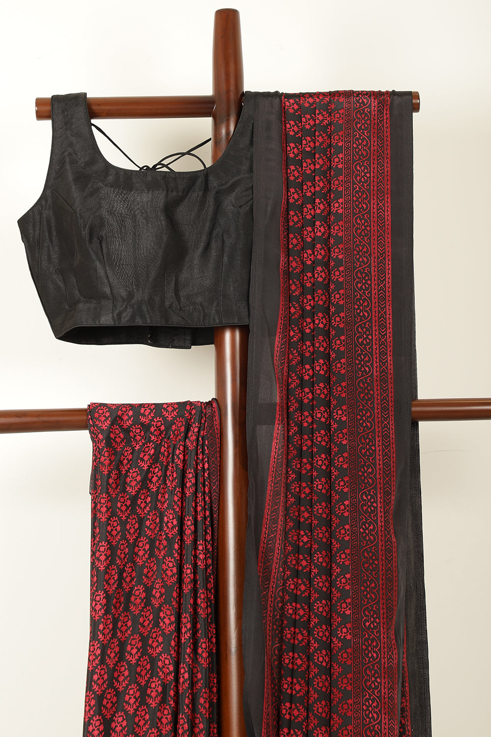 Black Floral Printed Crepe Saree
