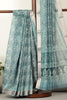 Teal Abstract Printed Chanderi Cotton Saree