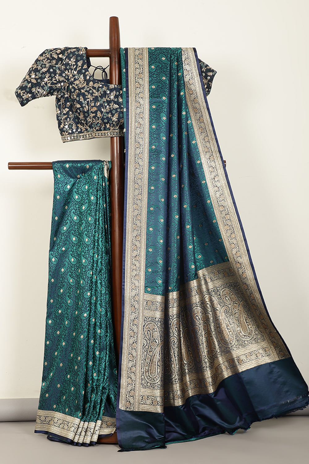Navy & Tourquise Color Banarasi Silk Woven Saree