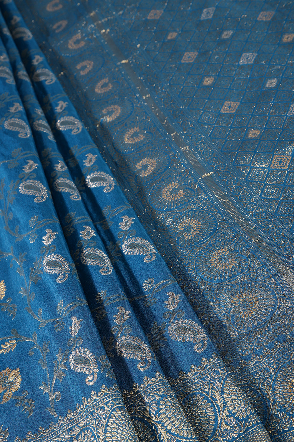 Flat Blue Colour Zari Woven South Silk Saree