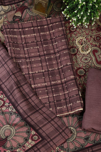 Wine Printed Spun Unstitched Suit Fabric
