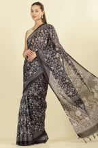 Black Kota Cotton Floral Jaal Printed Saree
