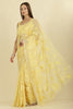 Pale Yellow Cotton Floral Resham Embroidered Saree