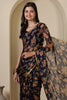 Navy Chiffon Floral Zari Border & Floral Printed Saree