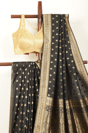 Black Soft Silk Zari and Resham Woven Saree