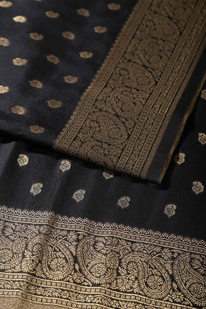 Black Silk Zari Buta Woven Saree