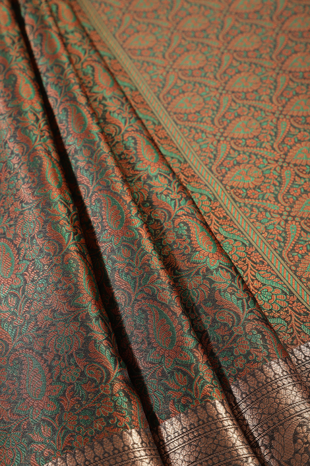 Black Paper Silk Floral and Paisley Resham & Zari Woven Saree