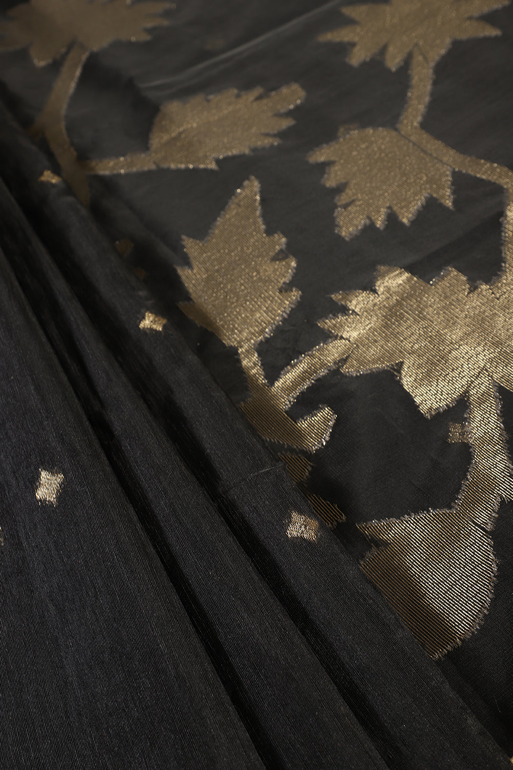 Black Tussar Silk Floral Zari Woven Saree
