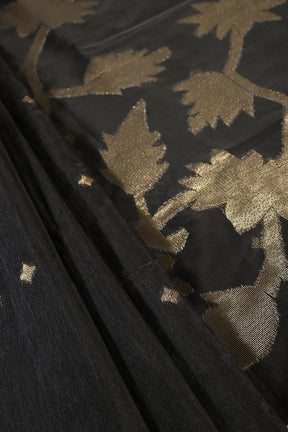 Black Tussar Silk Floral Zari Woven Saree