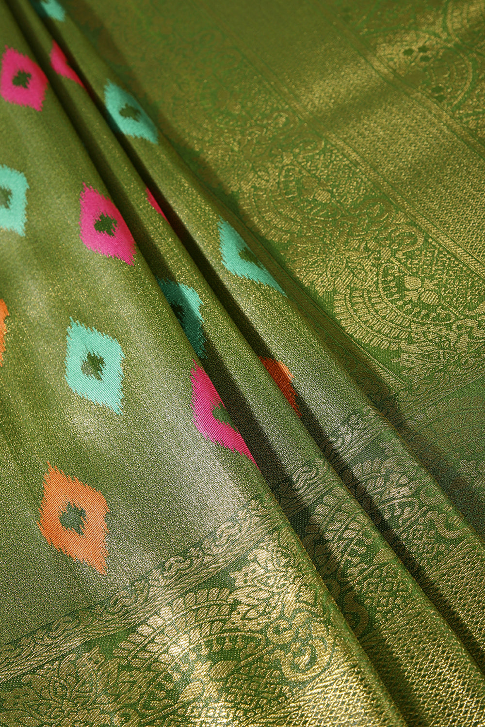 Olive Green Color Silk Resham and Zari Woven Saree