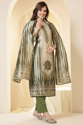 Green Color Chanderi Silk Printed Straight Suit