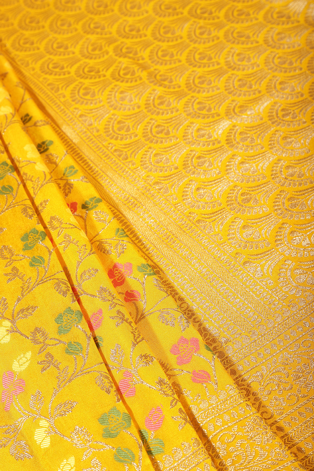 Yellow Silk Zari & Resham Woven Saree