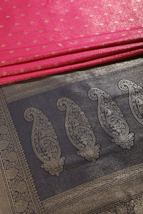 Magenta & Navy Dual Toned Soft Silk Zari Woven Saree