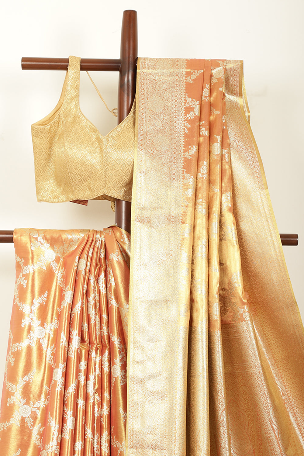 Rani & Gold Dual Toned Silk Woven Banarsi Saree