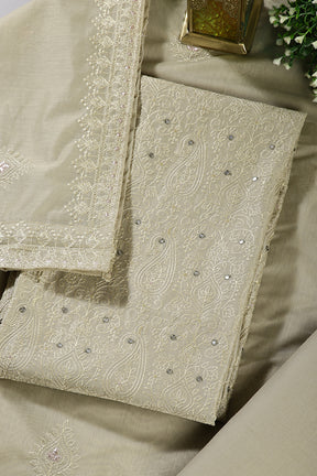 Sage Green Color Chanderi Resham Embroidered Unstitched Suit
