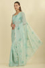 Turquoise Floral Resham Embroidered Cotton Saree
