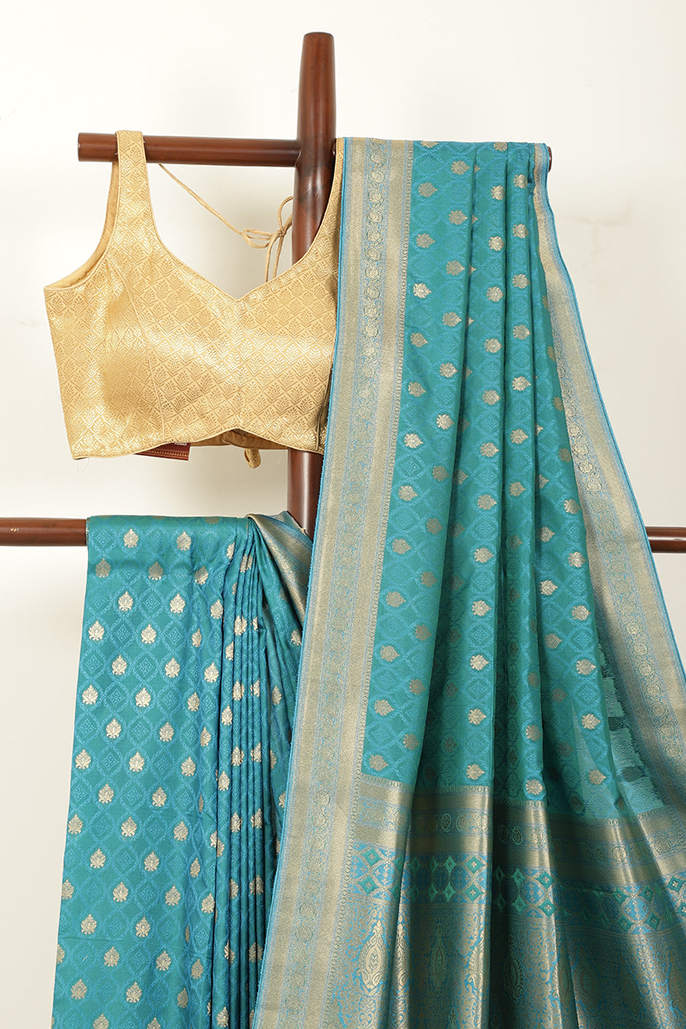 Teal Blue Soft Silk Zari and Resham Woven Saree
