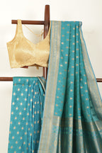 Teal Blue Soft Silk Zari and Resham Woven Saree
