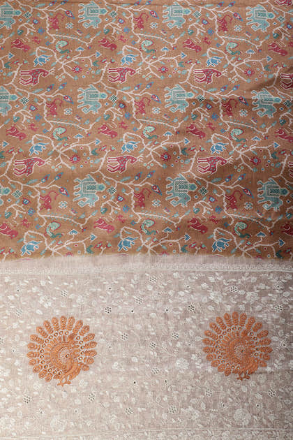 Golden Brown Tussar Silk Printed Saree