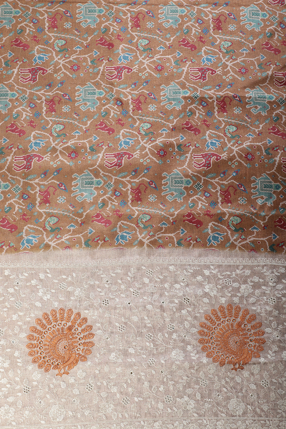 Golden Brown Tussar Silk Printed Saree