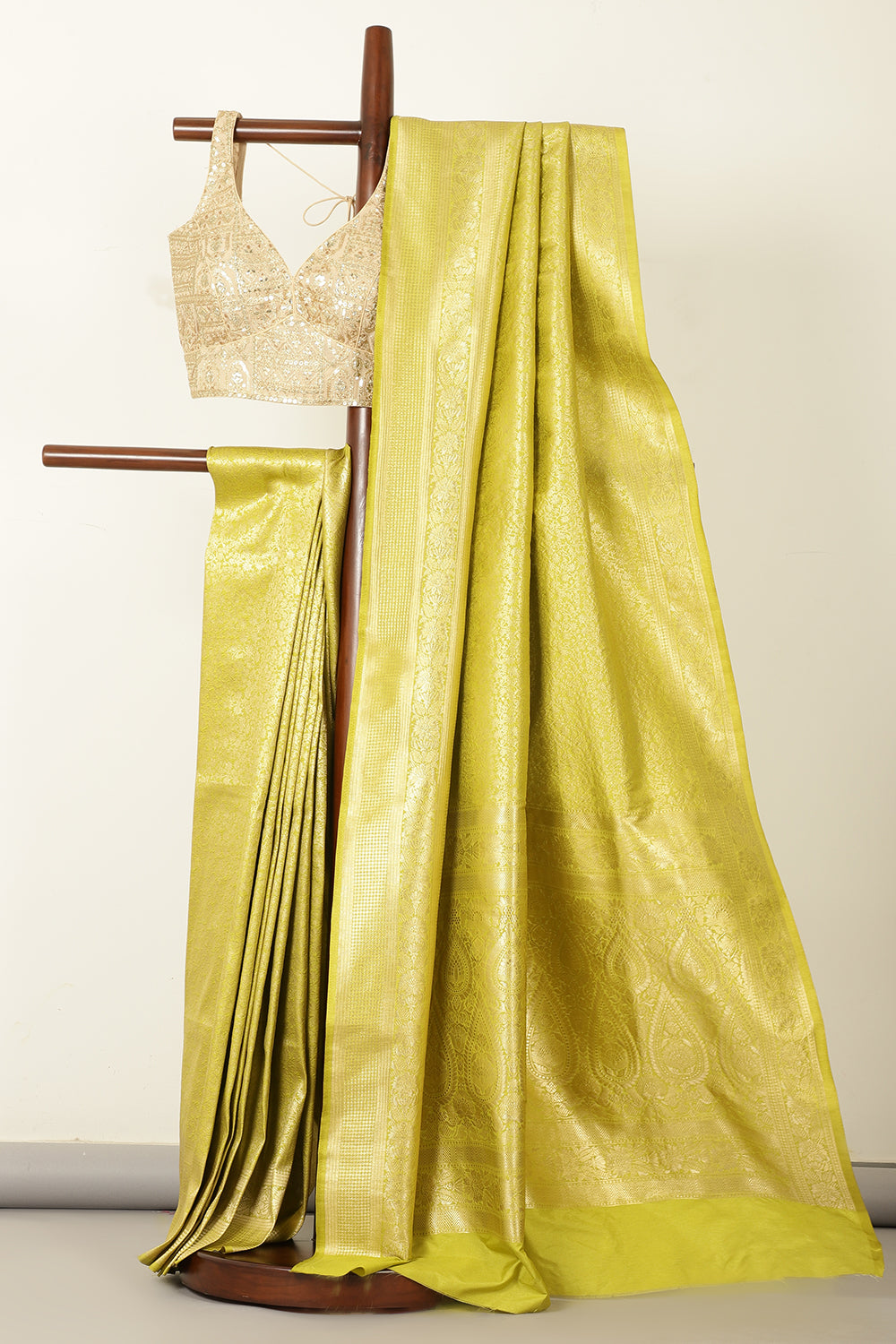 Pista Green Silk Zari Floral Zaal Woven Saree