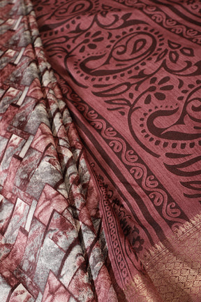 Dark Mauve Colour Cotton Silk Abstract Printed Saree