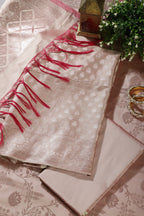 Beige Silk Buta Motifs Woven Unstitched Suit Fabric