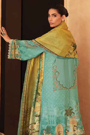 Turquoise Color Muslin Printed Unstitched Suit Material