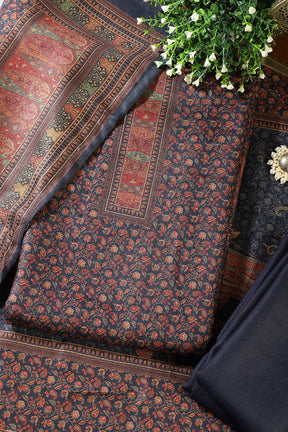 Navy Pashmina Floral Printed Unstitched Suit Material