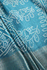 Turquoise Color Block Printed Cotton Silk Saree