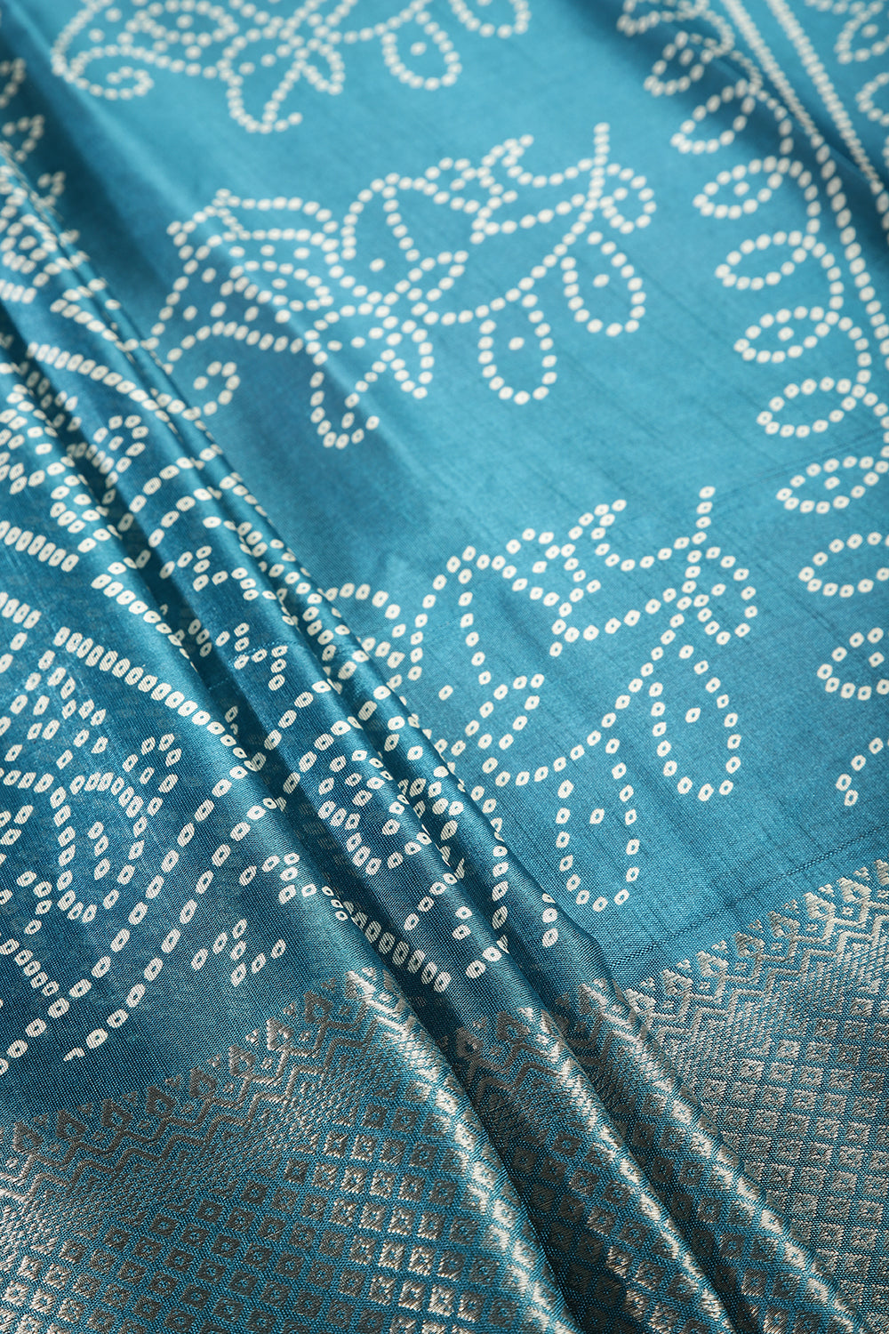 Turquoise Color Block Printed Cotton Silk Saree