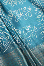 Turquoise Color Block Printed Cotton Silk Saree
