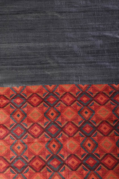 Grey Tussar Silk Printed Saree