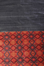 Grey Tussar Silk Printed Saree
