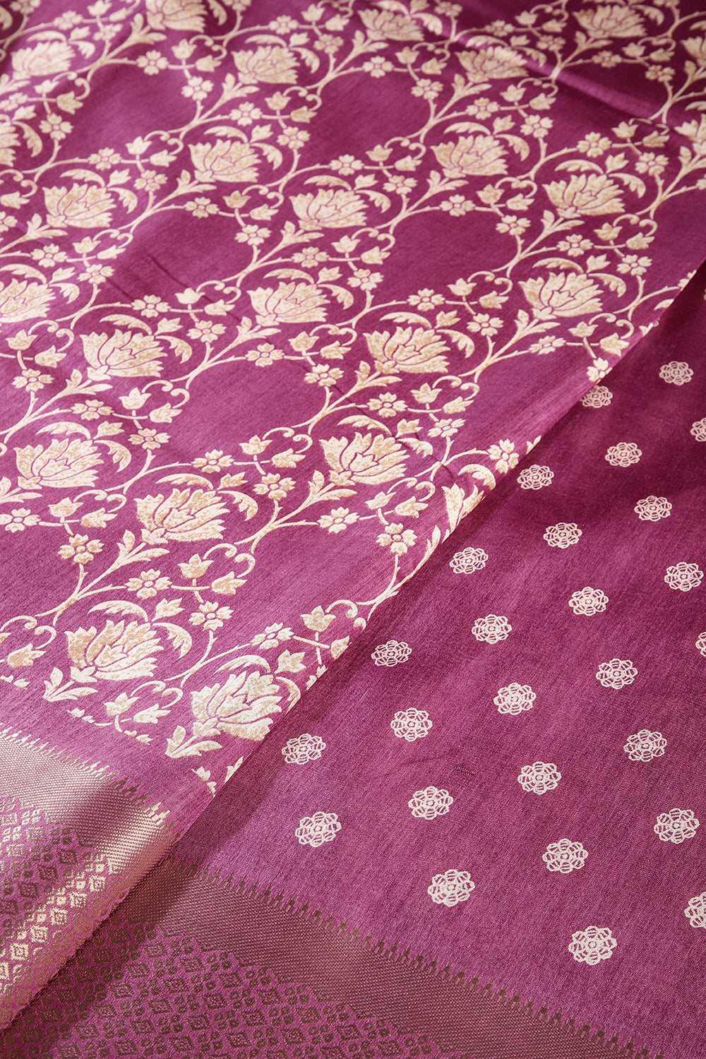 Purple Color Cotton Silk Block Printed Saree
