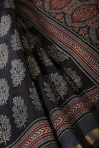 Black Cotton Silk Block Printed Saree
