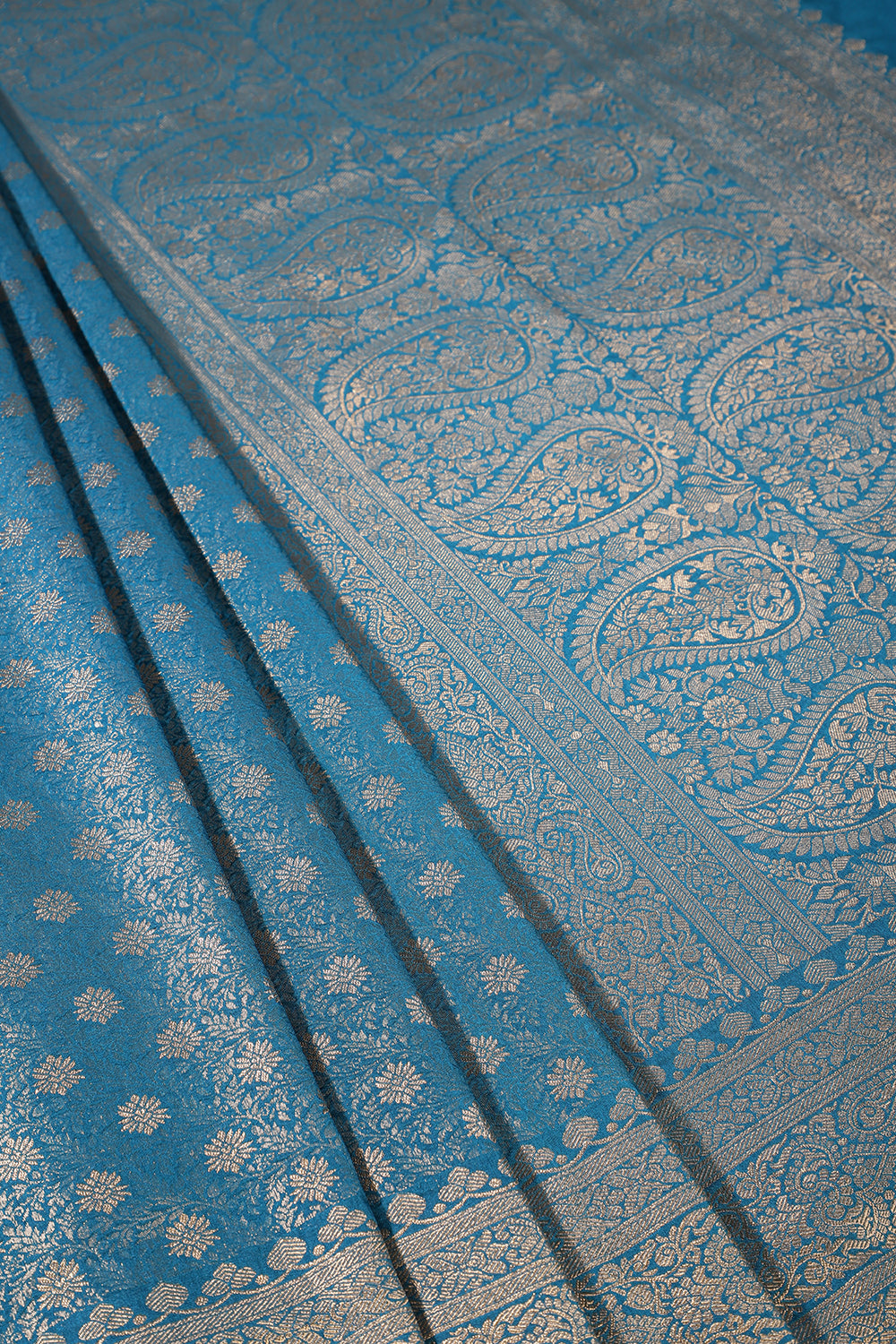 Pecific Blue Floral Zaal Woven Soft Silk Saree