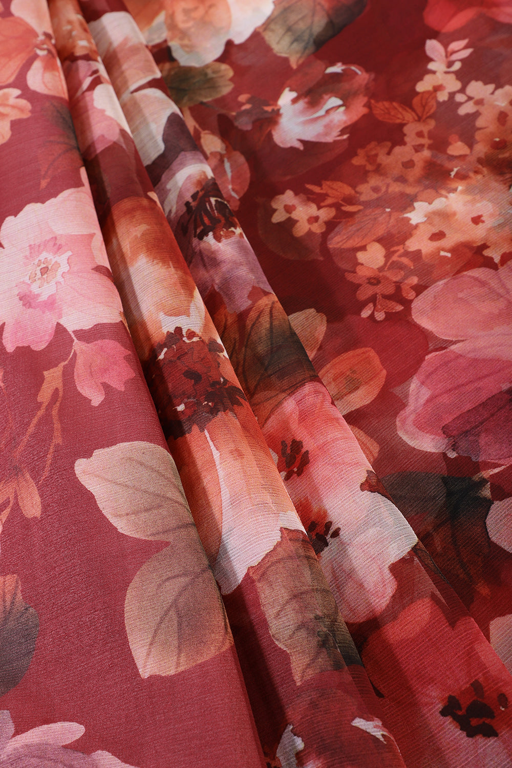 Maroon Colour Floral Printed Chiffon Saree
