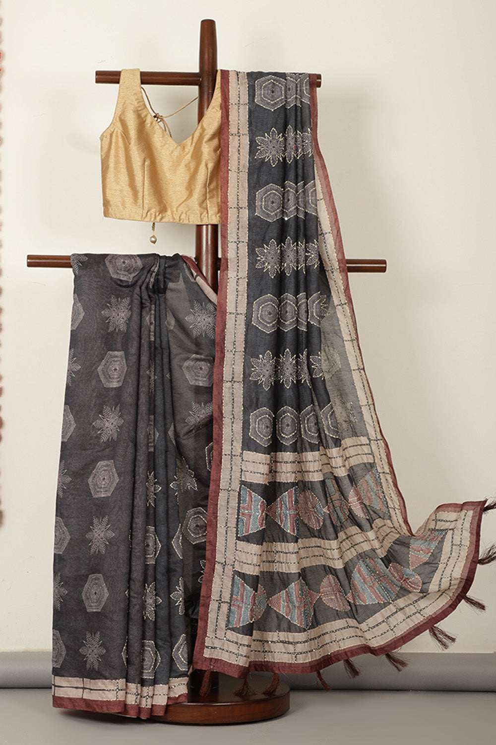 Black Cotton Block Printed Saree