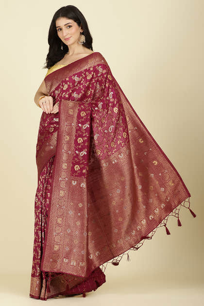 Wine Color Zari Woven South Silk Saree