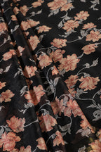 Black Zari Border & Floral Printed Chiffon Saree