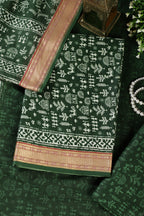 Bottle Green Warli Print Cotton Unstitched Suit Material
