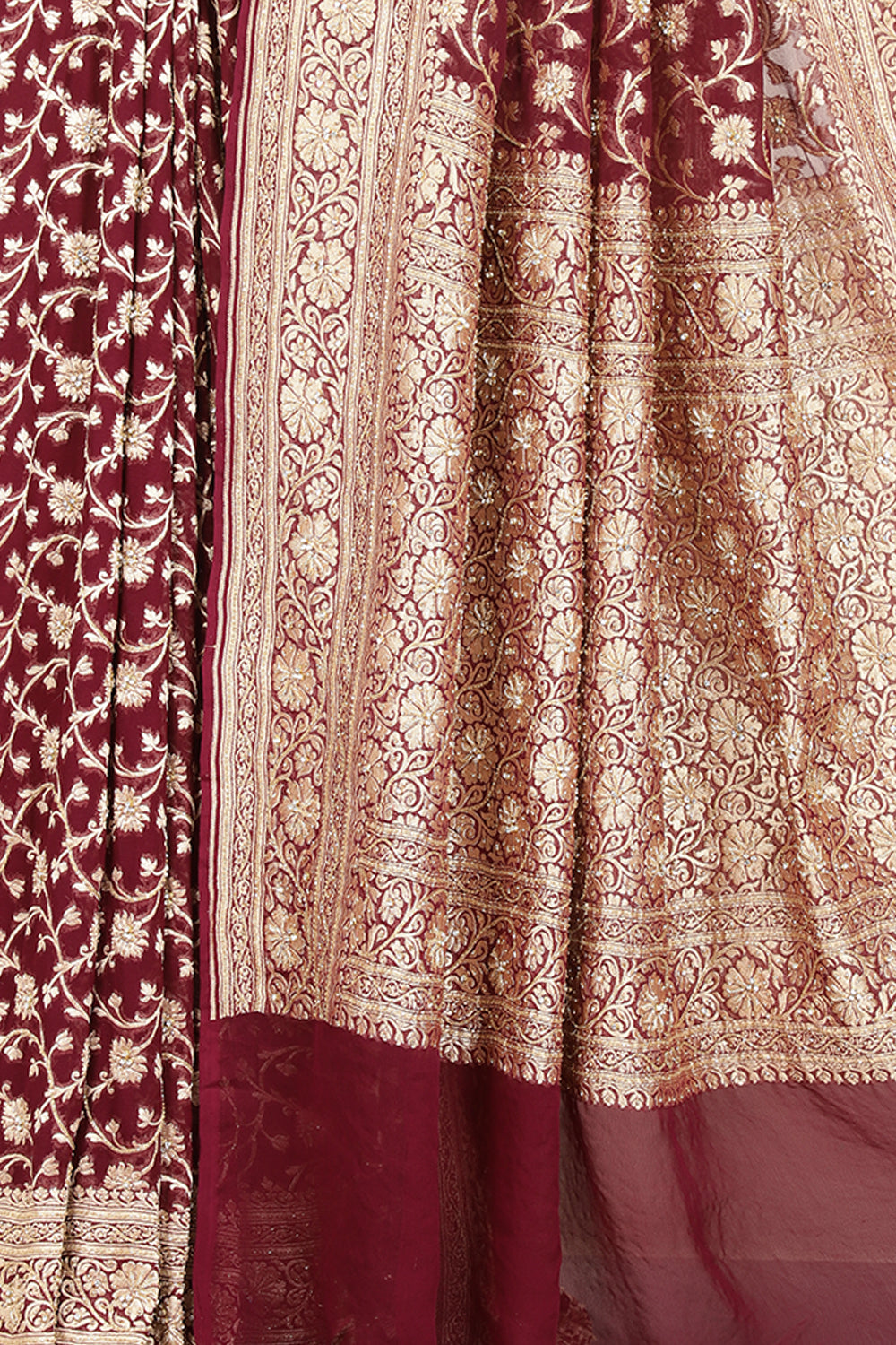 Wine Color Pure Khaddi Georgette Banarasi Saree