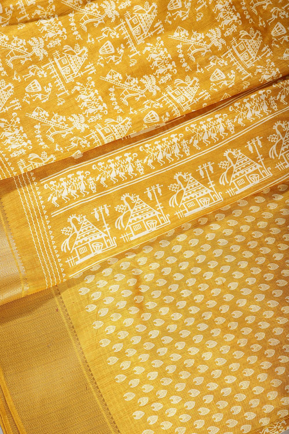Light Mustard Color Cotton Silk Printed Saree