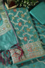 Teal Green Coral Chanderi Silk Resham And Zari Woven Unstitched Suit Material