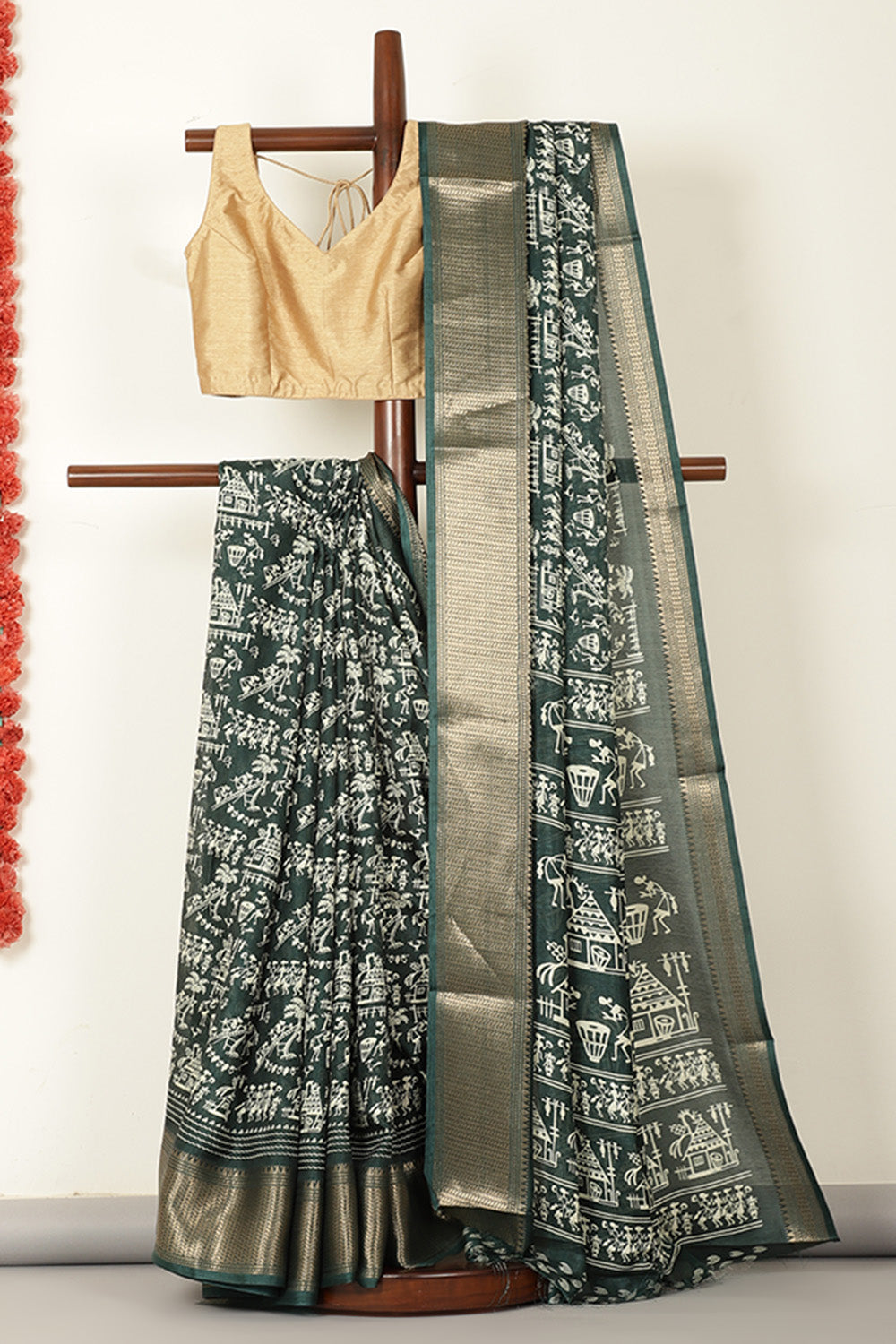 Bottle Green Cotton Silk Printed Saree