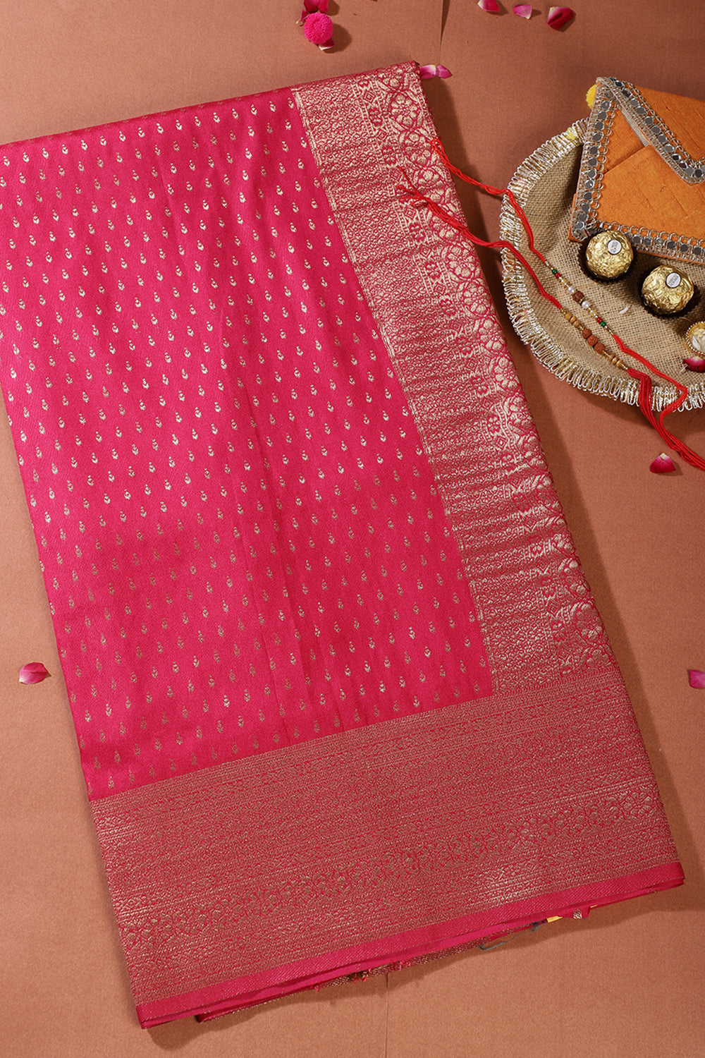 Rani Colour Silk Zari Woven Saree
